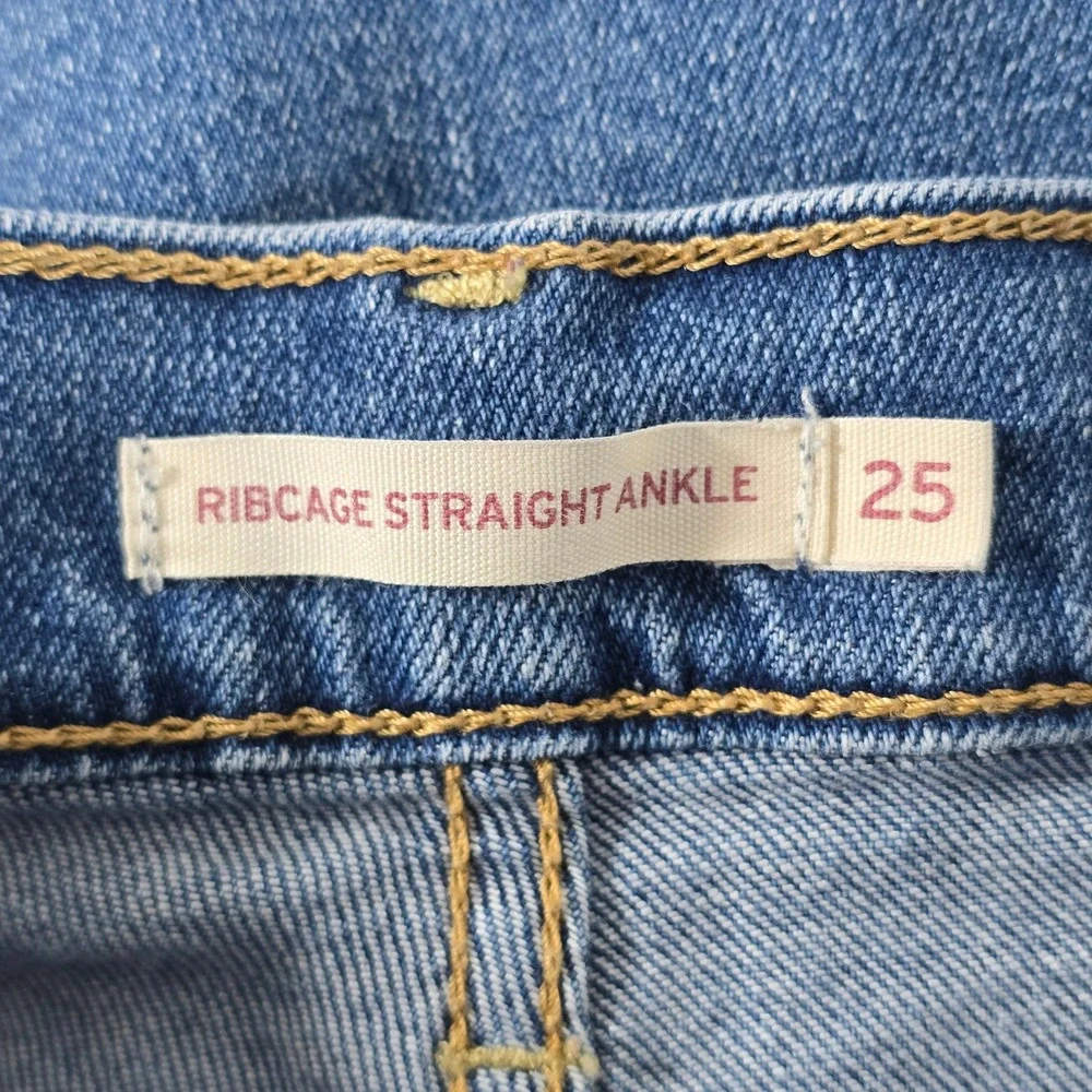 Levis Ribcage Straight Ankle Jeans Womens 25 Blue Denim High Rise Button Fly